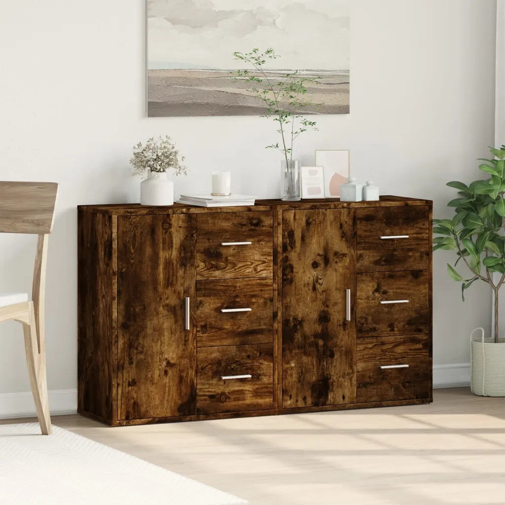 Credenze 2 pz | Madia | Buffet da pranzo | Armadio da pranzo Rovere Fumo 60x31x70 cm in Legno Multistrato