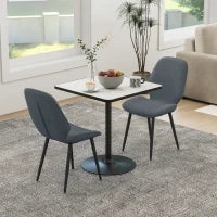 Set 2 Sedie da Pranzo con Schienale Ricurvo, in Tessuto Effetto Lino, Schiuma e Acciaio, 46x56x86 cm, Grigio e Nero