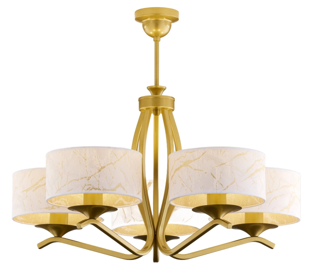 Lampadario Jupiter Kaszmir 5 luci oro con paralumi bianchi