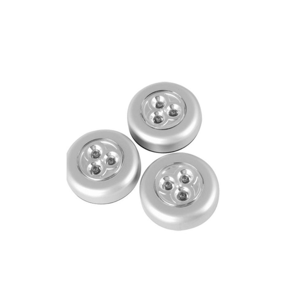 Trade Shop - Set 3 Lampade A 3 Led Con Adesivo Per Armadi0 Cassetti Diametro 68mm A Batterie -