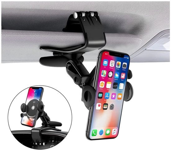 Supporto per smartphone 360° rotativo - Supporto multifunzionale per smartphone - Supporto auto per smartphone - Supporto per smartphone per cruscotto - Supporto per smartphone per scrivania - Nero - Materiale ABS