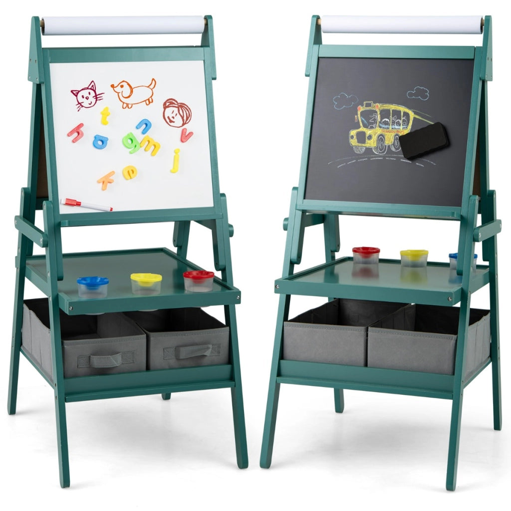 Cavalletto 3 in 1 per bambini, Cavalletto con doppia faccia magnetica e lavagna bianca Verde-Cavalletti e lavagne bambini