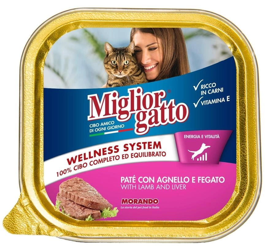 SET 32 CONFEZIONI MIGLIOR GATTO PATE' CON AGNELLO E FEGATO 100 GR