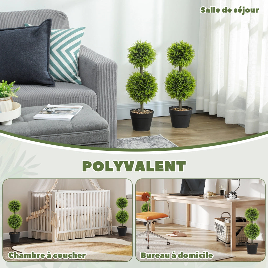 Piante artificiali decorative ¨C zephmum ¨C 2 pezzi, buxus sfera 60 cm, plastica, verde