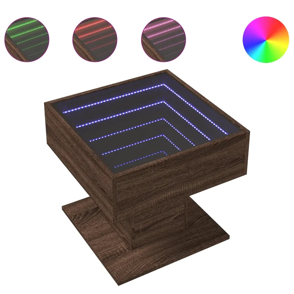 Tavolino Salotto con LED Rovere Marrone 50x50x45 cm Multistrato 847531