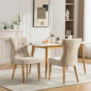 Set di 2 sedie da pranzo, gambe in legno massello, sedute imbottite, tessuto chenille, beige