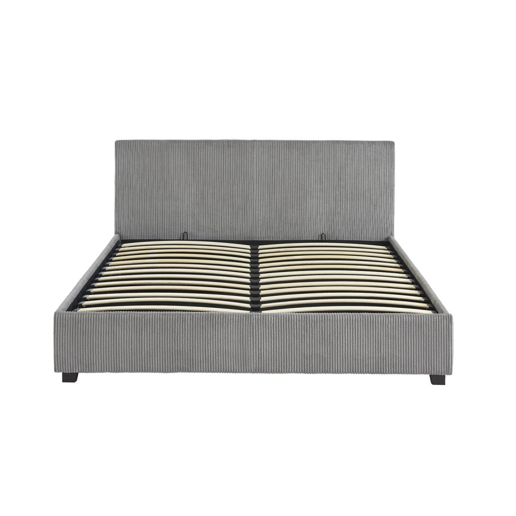 Letto a cassettone con rete a doghe 160x200cm, velluto a coste grosse,