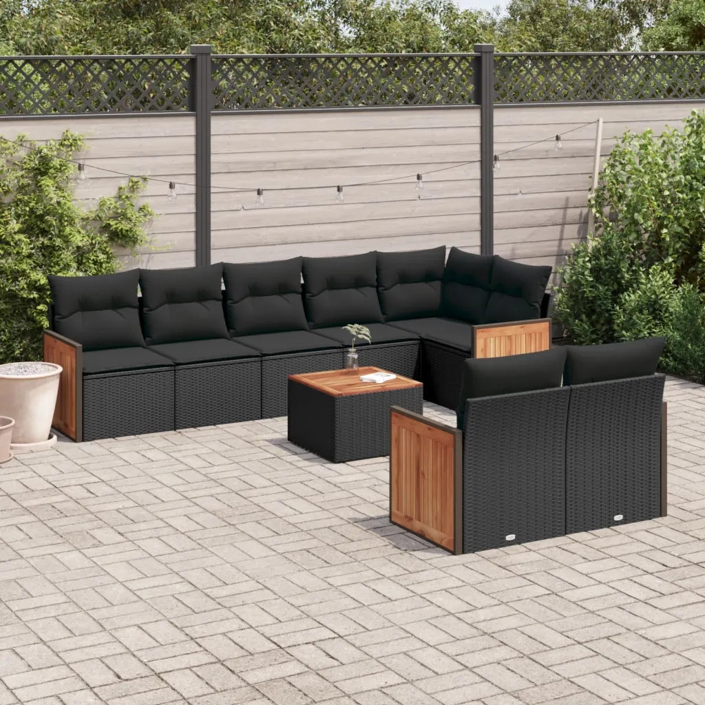 Set Divani da Giardino 9 pz con Cuscini Nero in Polyrattan 3227833