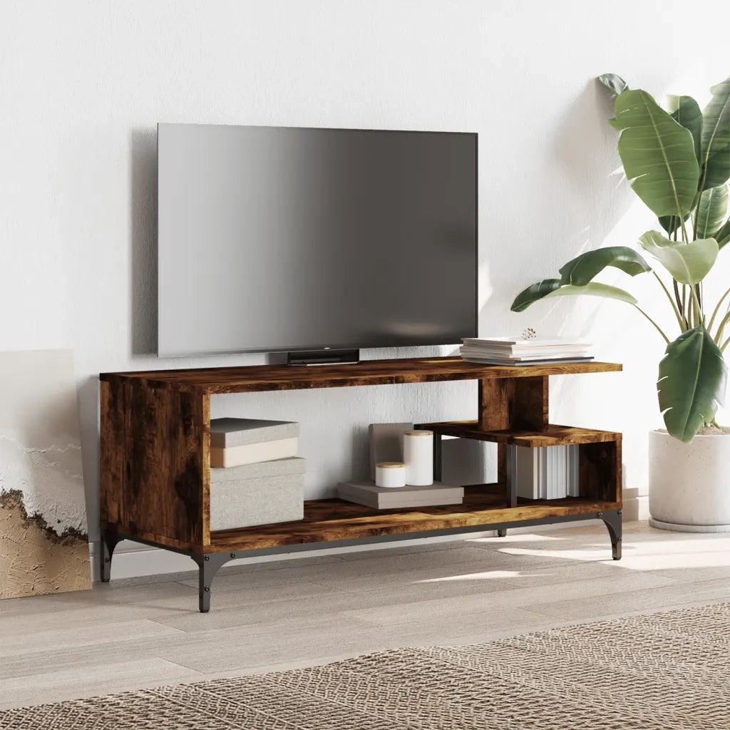 Mobile TV Rovere Fumo 102x40x41cm Legno e Acciaio a Polvere 842413