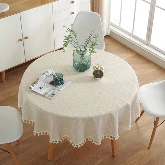 Tappeto Ronde per Tavolo Pieghevole Tappeti per Tavolo con Piuma Tappeto per Tavolo in Cotone Multifunzionale per Interno ed Esterno (Diametro 120cm, Beige)