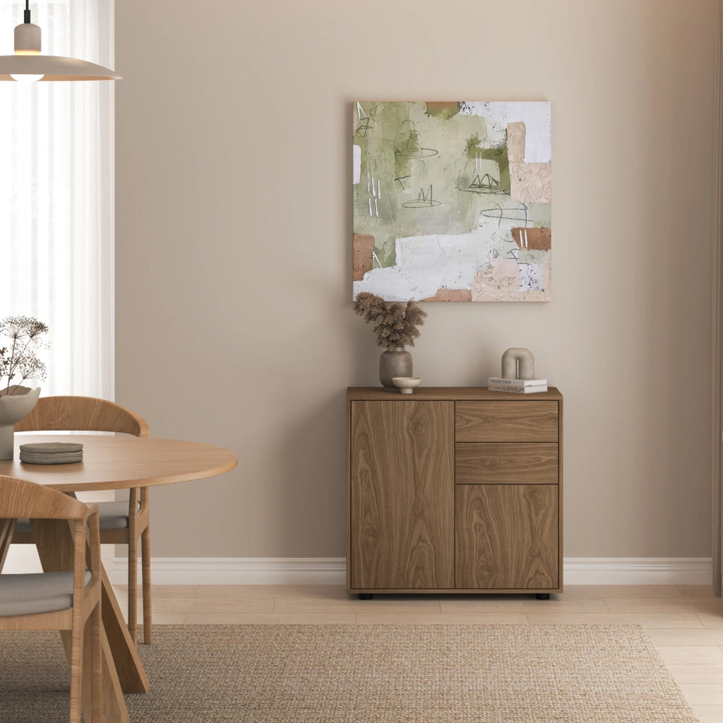 Comò Paarl con 2 Ante e 2 Cassetti 74x79x36 cm - Effetto Noce [en.casa]