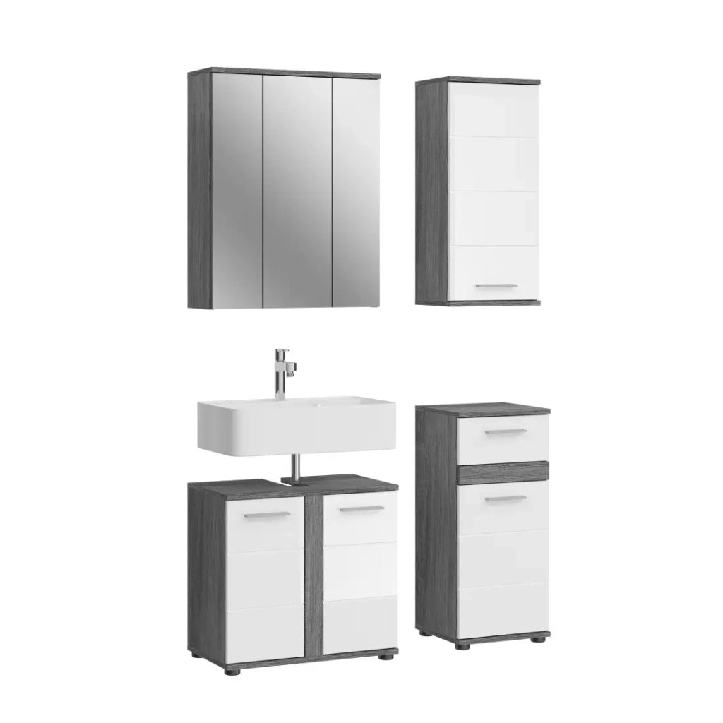 Set di mobili da bagno WILLIAM – Grigio scuro e bianco – 114x191x34 cm
