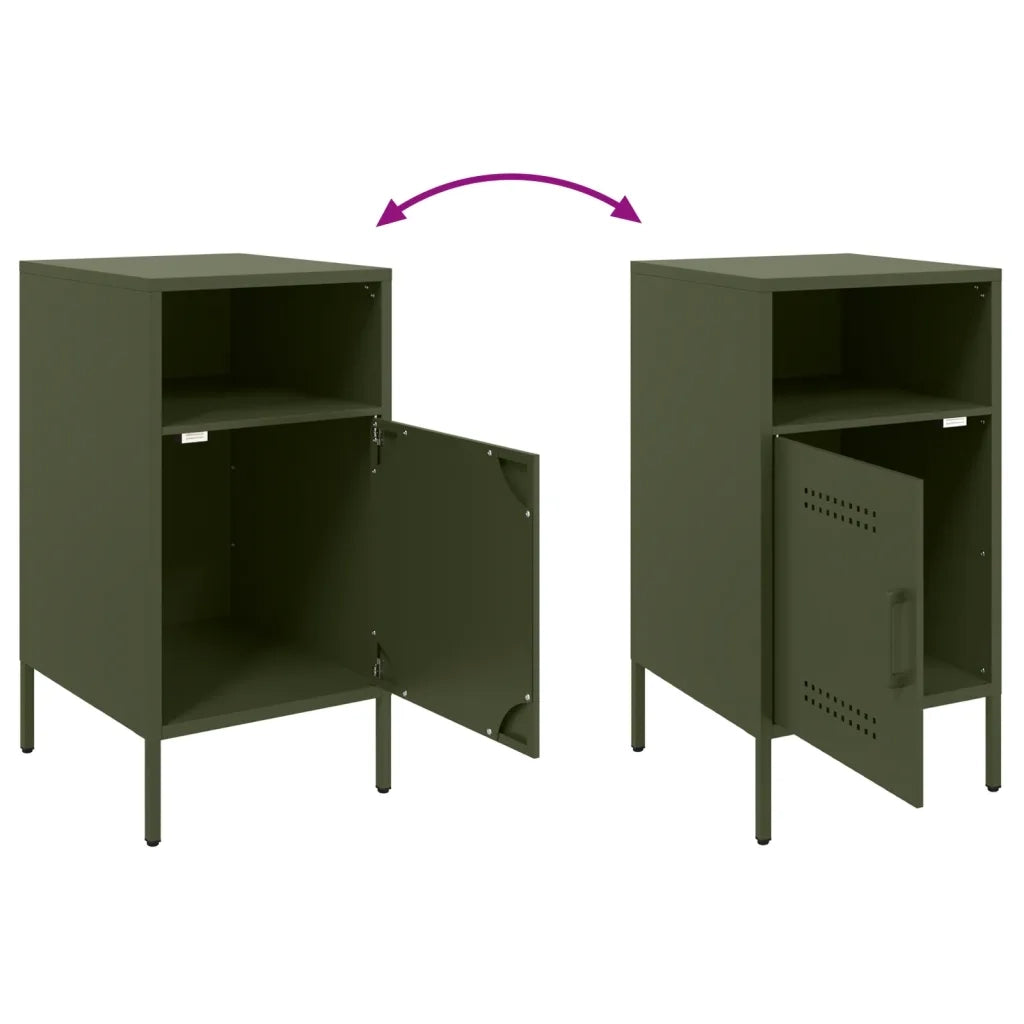Set di 2 Comodini | Armadio da Notte | Mobiletto da notte Verde Oliva 36x39x68 cm in Acciaio