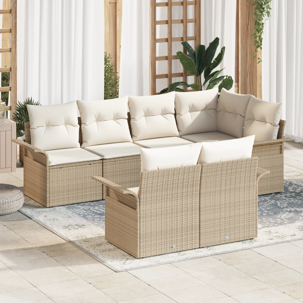 Sets di Divani da Giardino  con Cuscini Beige in Rattan Sintetico