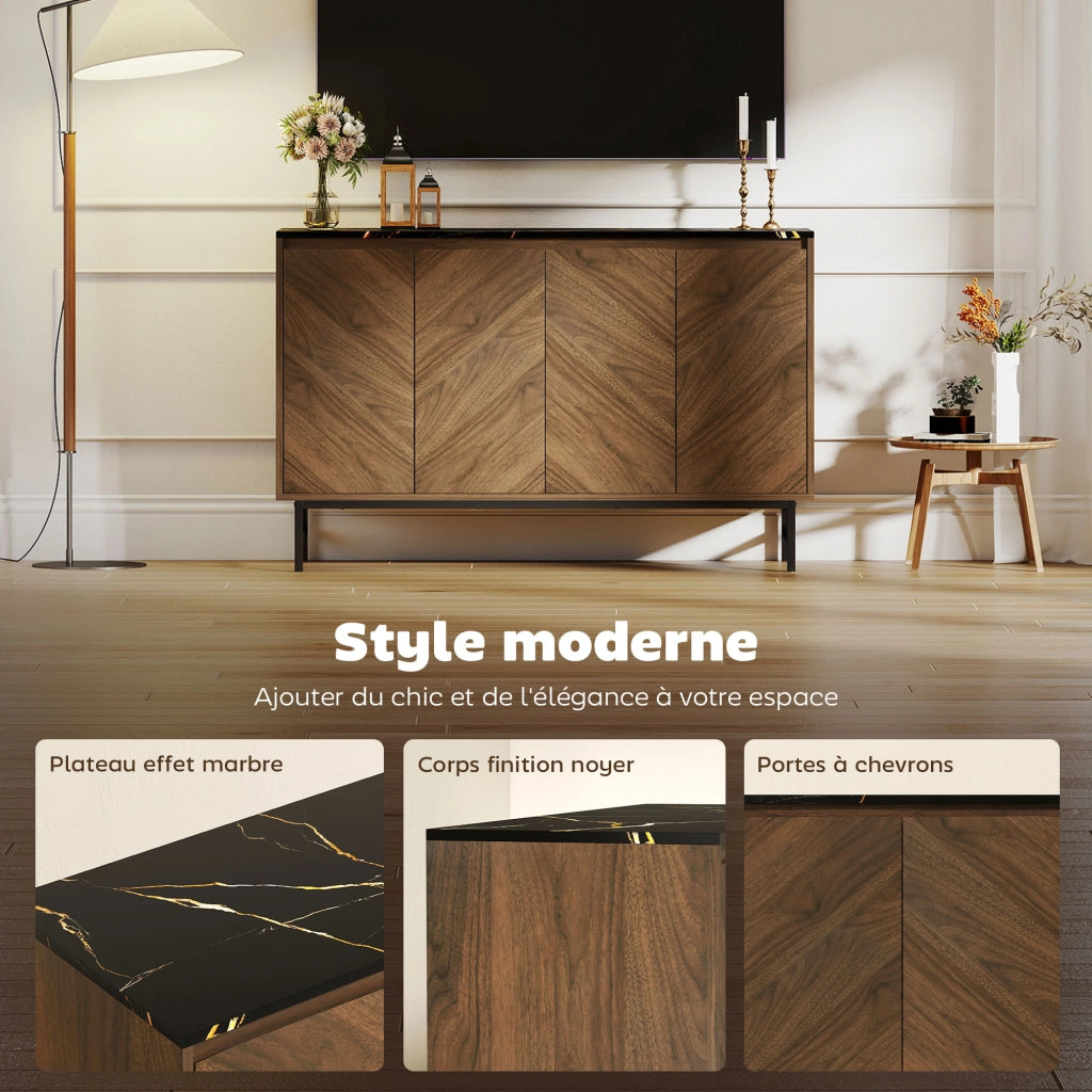 Mobile TV con 4 ante, ripiani regolabili, effetto marmo ¨C zephmum ¨C 120x39x76cm noce