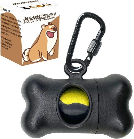 Zaino per cane con Sacchetti verdi - Chiave per cavo - 3 Accessori per passeggiate con cane senza mani - 1 Supporto - 15 Sacchetti - Nero
