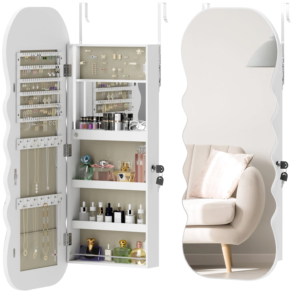 Specchio Portagioie con Luce LED da Parete o Porta ¨C Xylo ¨C Bianco con Serratura