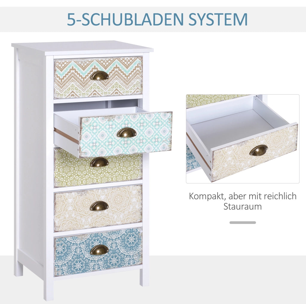 Cassettiera shabby chic con 5 cassetti in MDF multicolore
