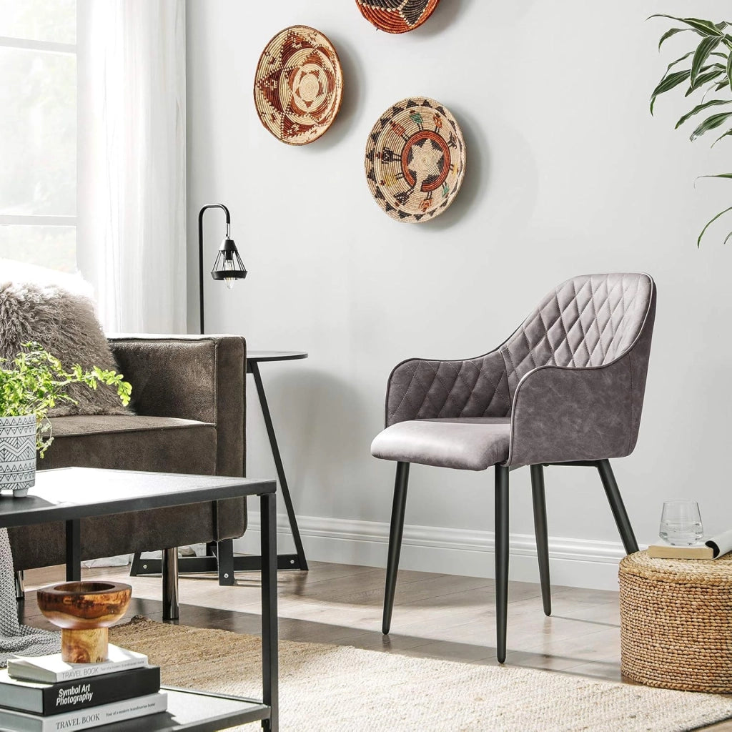 SONGMICS Set di 2 Sedia da Pranzo, Poltroncina, Sedia Imbottita con Braccioli, Rivestimento in PU con Effetto Vintage, per Sala da Pranzo Soggiorno Camera da Letto, Grigio LDC085G02