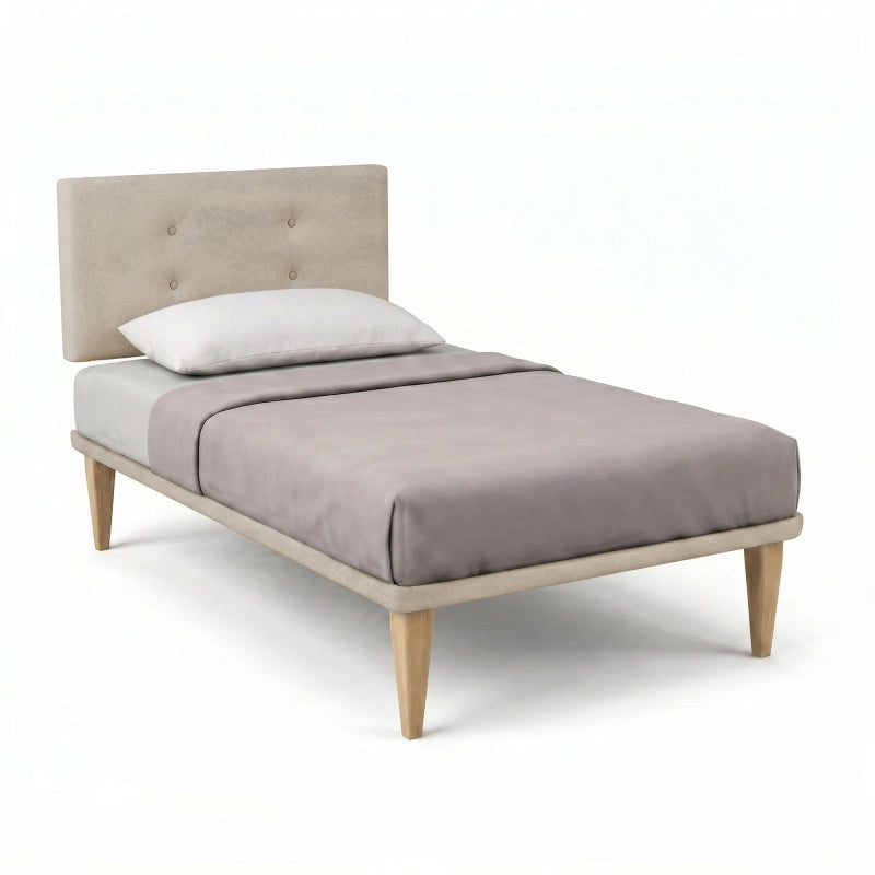 Letto imbottito Singolo 80x200 cm Button - Con rete,Microfibra,Sabbia