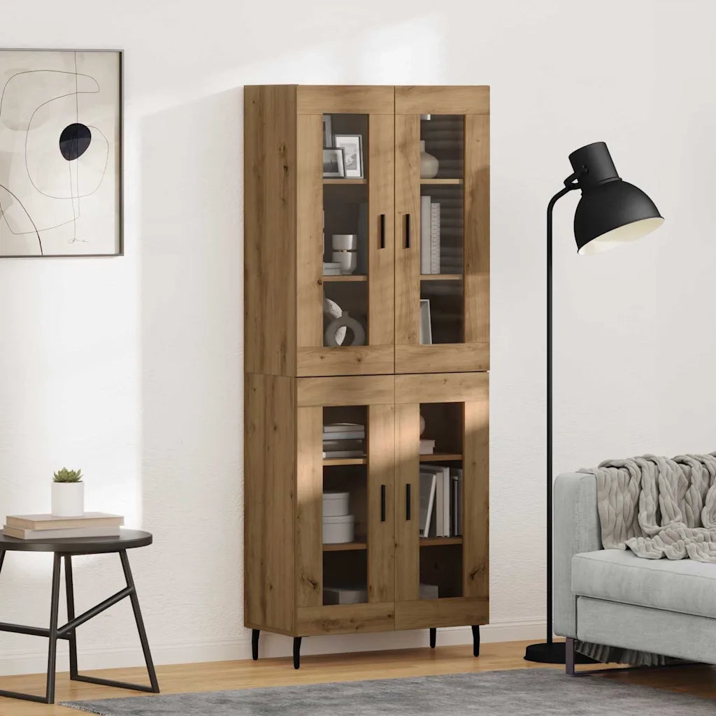Credenza 2 pz | Madia | Buffet da pranzo | Armadio da pranzo Rovere artigianale Legno Stratificato e Vetro