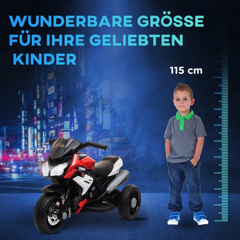 Motocicletta elettrica per bambini, con luci e suoni, 3 km/h, ricaricabile, in plastica e metallo, nera/rossa