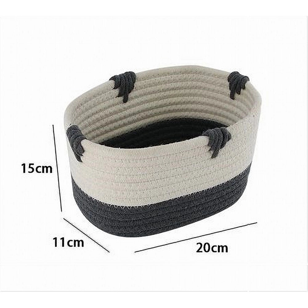 Trade Shop - Cesto Porta Biancheria Bicolore In Tessuto Intrecciato Cestino 20x15x11cm 10662 -