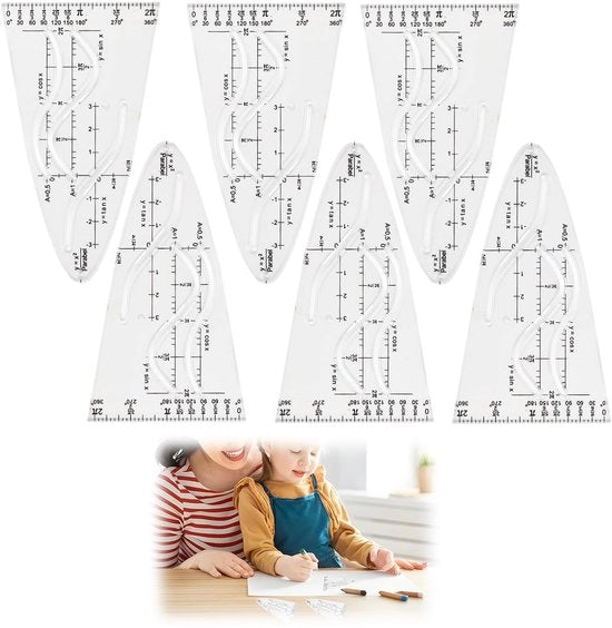 Parabole a Matita 6 pezzi - Linea trasparente - Educazione Matematica - Geometria - Funzioni Curvilinee - Finitura Precisa - Linea Matematica
