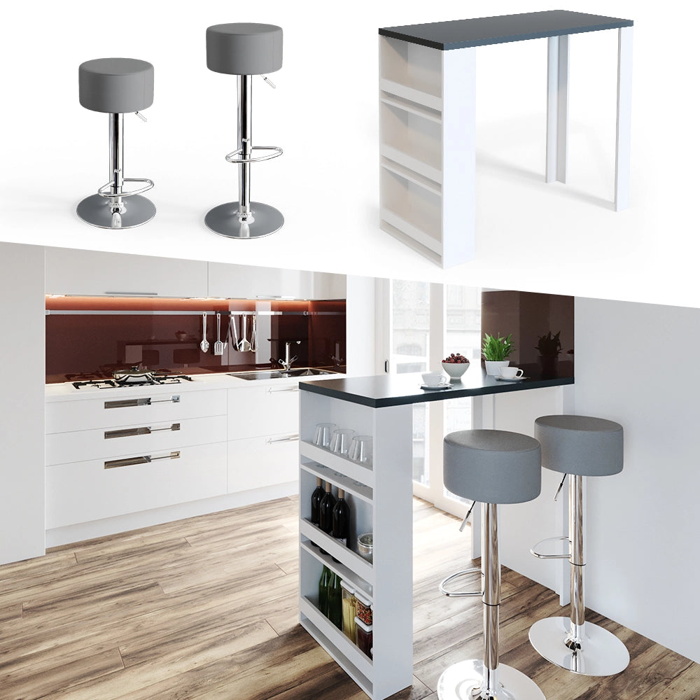 Vicco Tavolo bar con sgabelli Bianco/Grigio 57 x 117 cm con 2 sgabelli da bar
