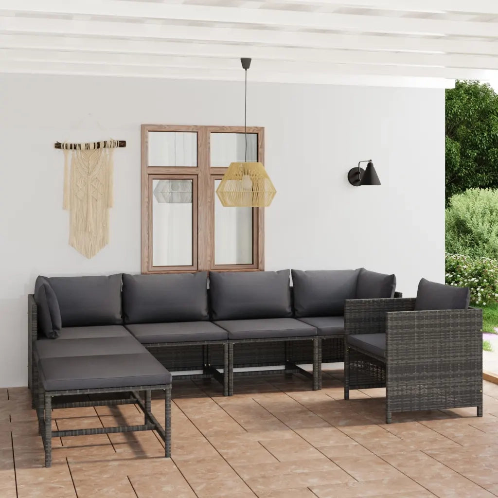 Set Divani da Giardino 7 pz con Cuscini in Polyrattan Grigio cod mxl 40501
