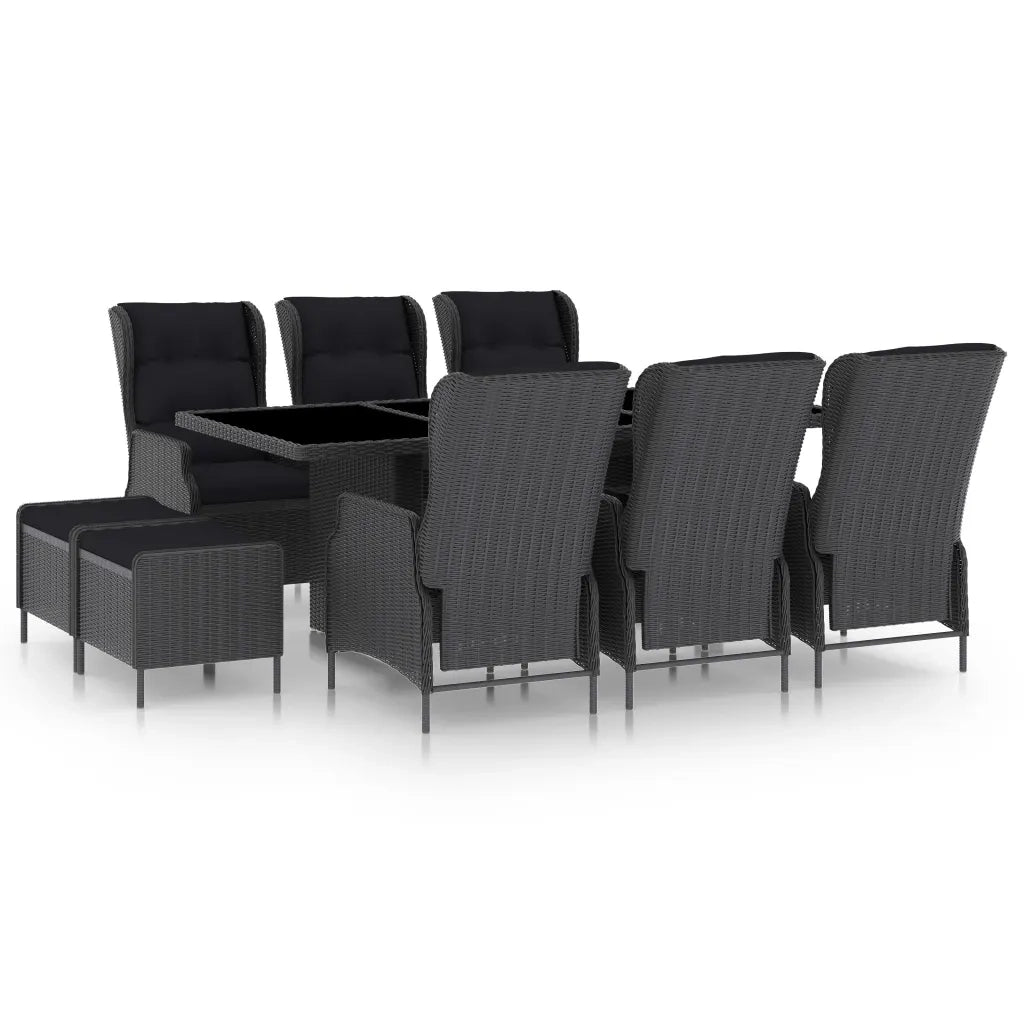 Set da Pranzo da Giardino 9pz e Cuscini Polyrattan Grigio Scuro cod mxl 42226