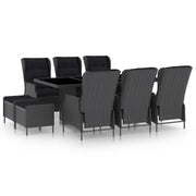 Set da Pranzo da Giardino 9pz e Cuscini Polyrattan Grigio Scuro cod mxl 42226