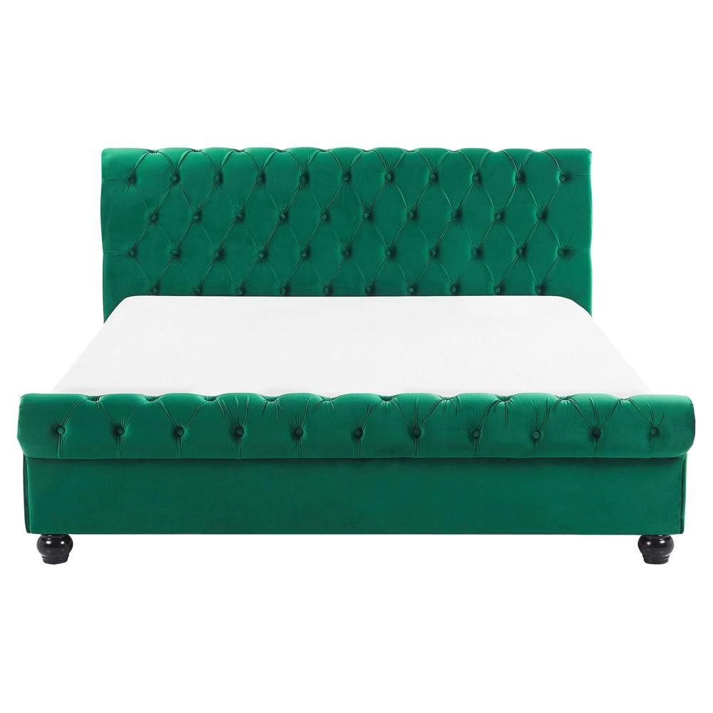 Letto Rivestimento in velluto verde Gambe in legno Nero 160 x 200 cm capitonnè Glam