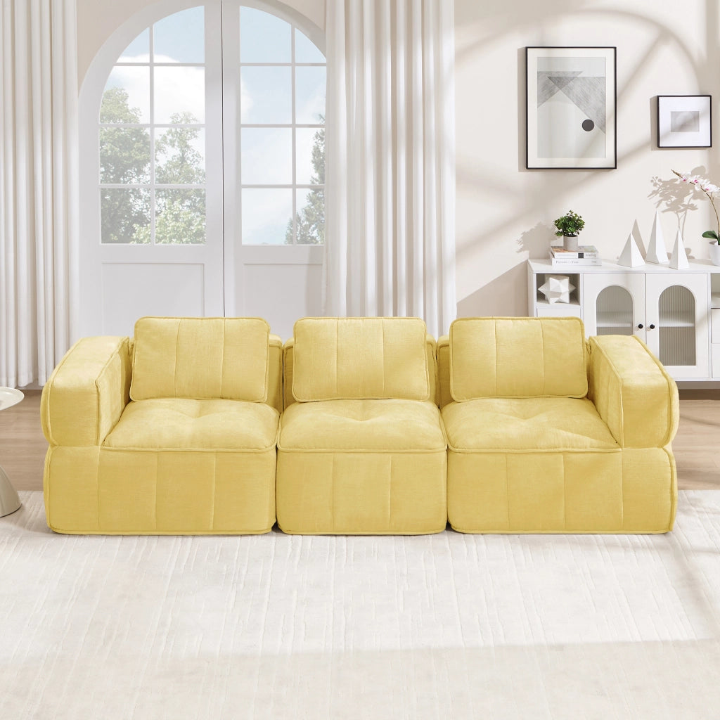 Divano modulare a 3 posti con seduta profonda e base antiscivolo in poliestere giallo 271 × 93 × 67 cm