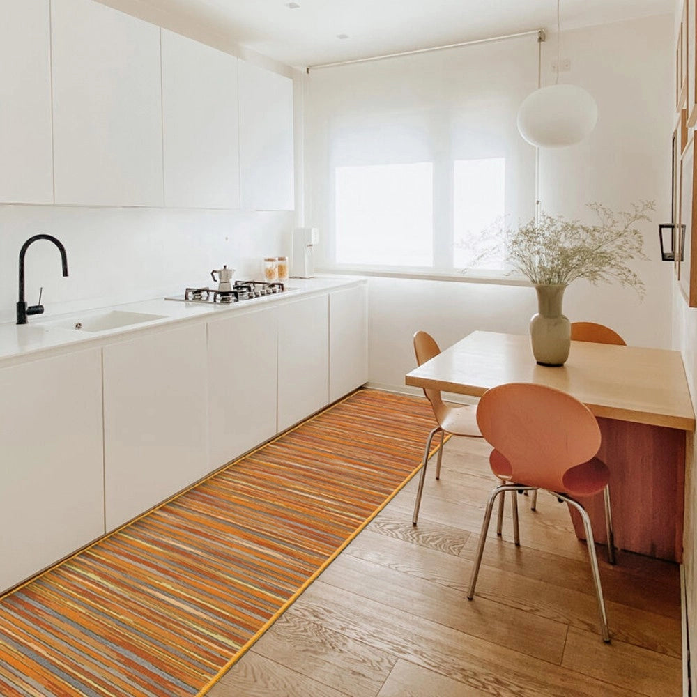 Tappeto Cucina Bordato Tessitura Piatta Bagno Camera Corridoio Stile Bamboo Arancione 52x140 cm