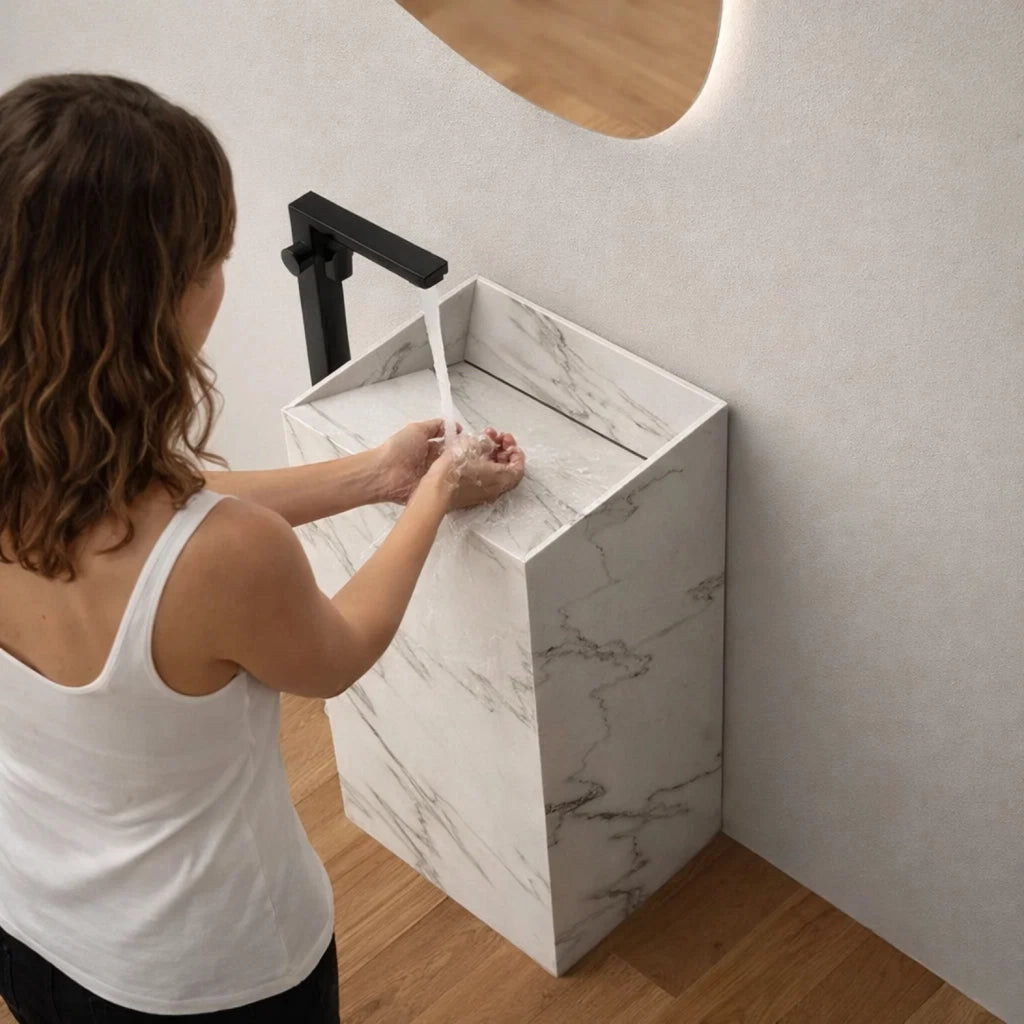 Lavabo da centro stanza lukas in stone artificiale bianco *** finitura- bianco, confezione 1