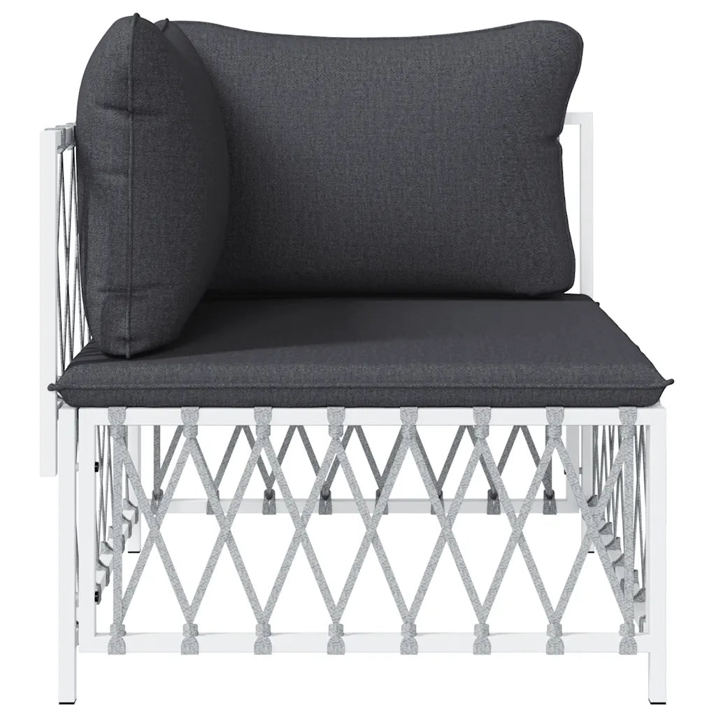 Divano Angolare Giardino con Cuscini-Sofa da Giardino-Divanetto da esterno Bianco Tessuto Intrecciato