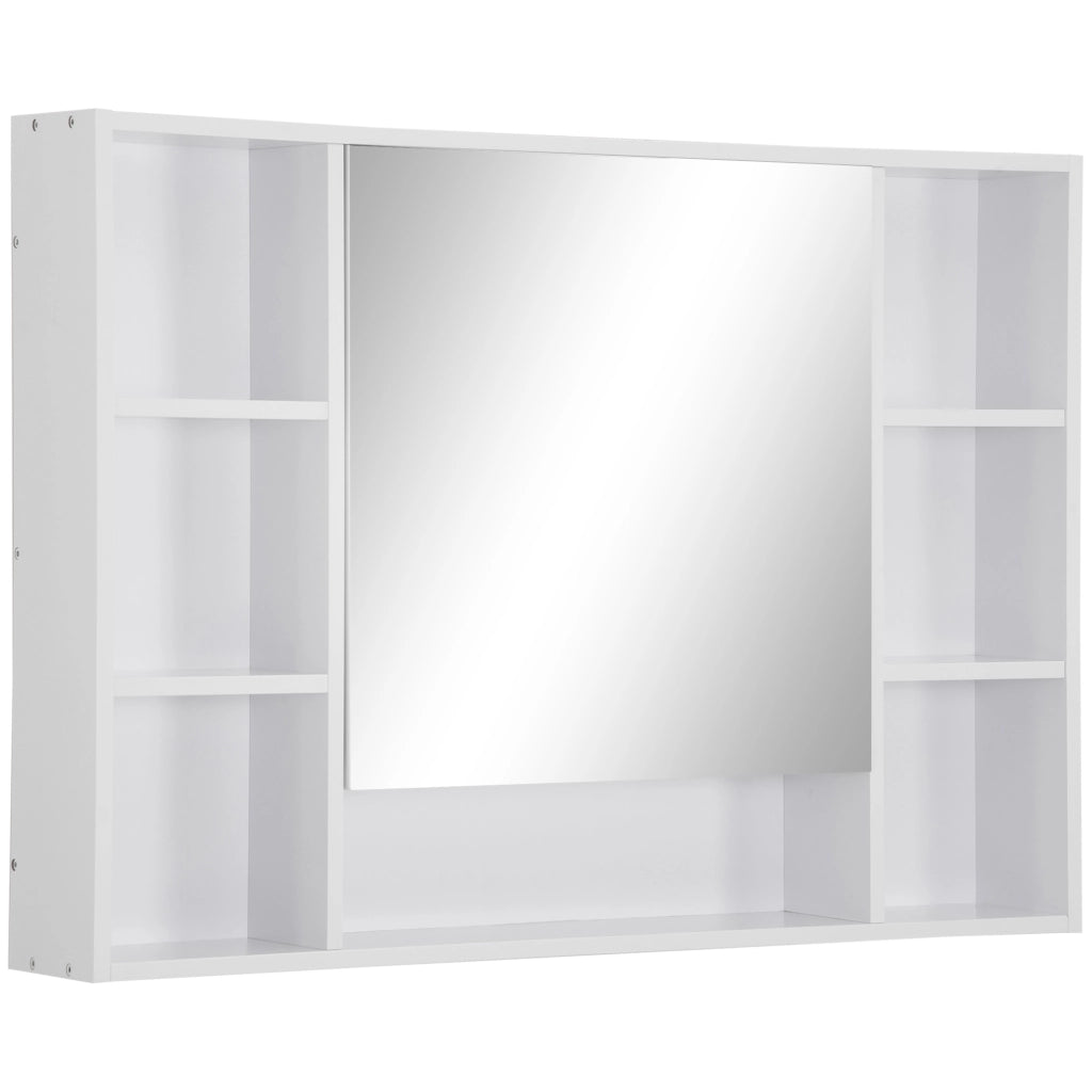EasyComfort Specchiera Bagno con Mensole Aperte e Armadietto con Anta Specchiata, Mobile Bagno con Specchio Salvaspazio, 100x15x70cm, Bianco