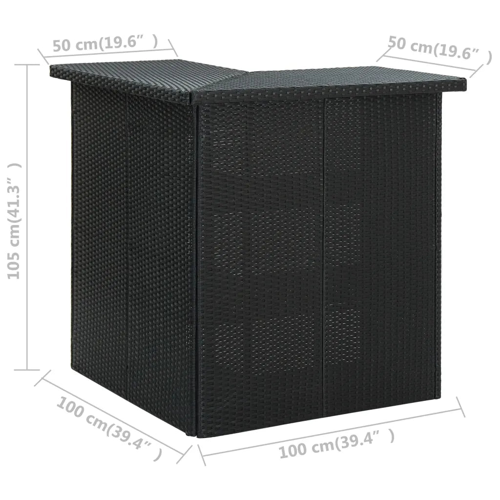 Tavolo da Bar ad Angolo Nero 100x50x105 cm in Polyrattan 313481