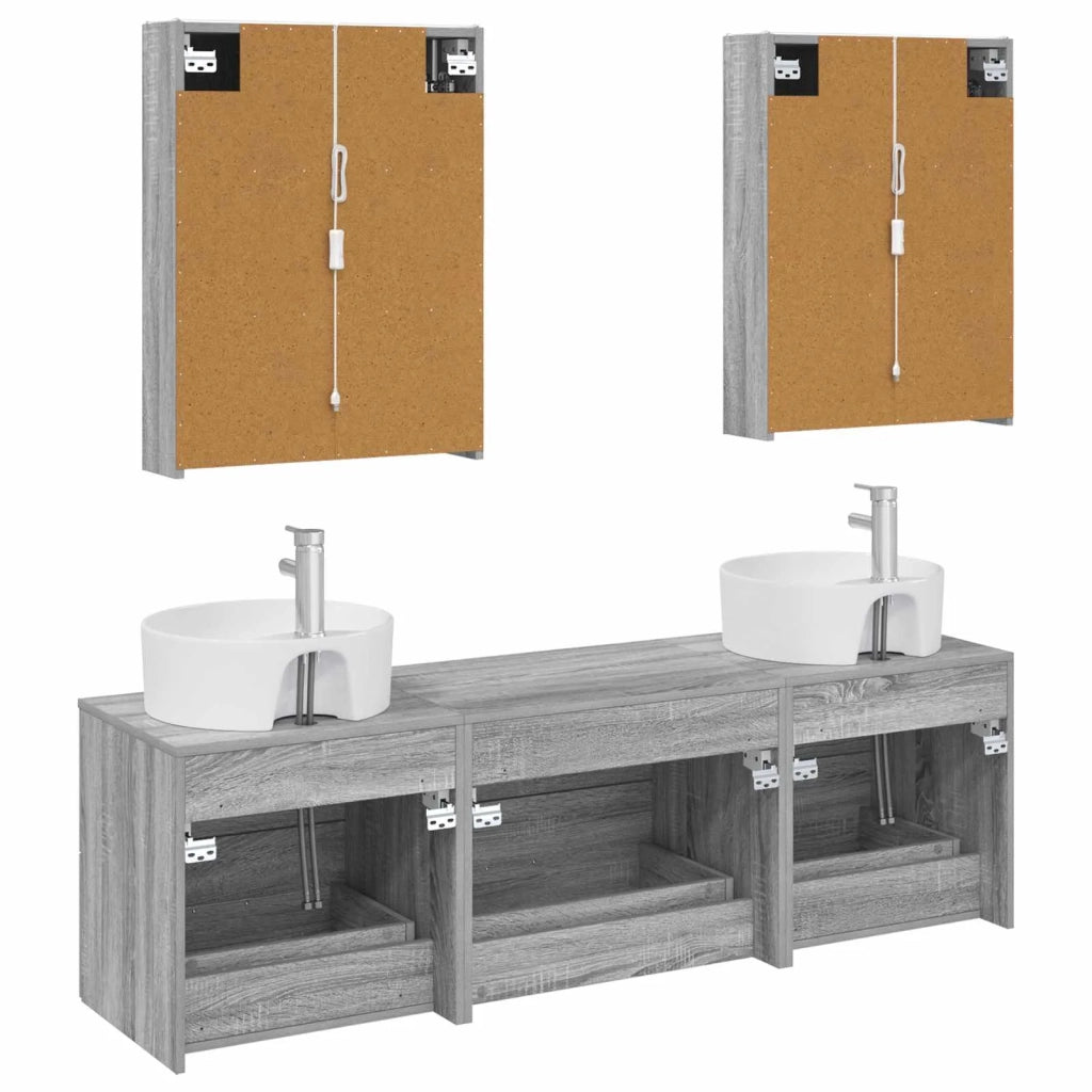 Set di mobili per il bagno 5 pcs Sonoma grigio 3406892