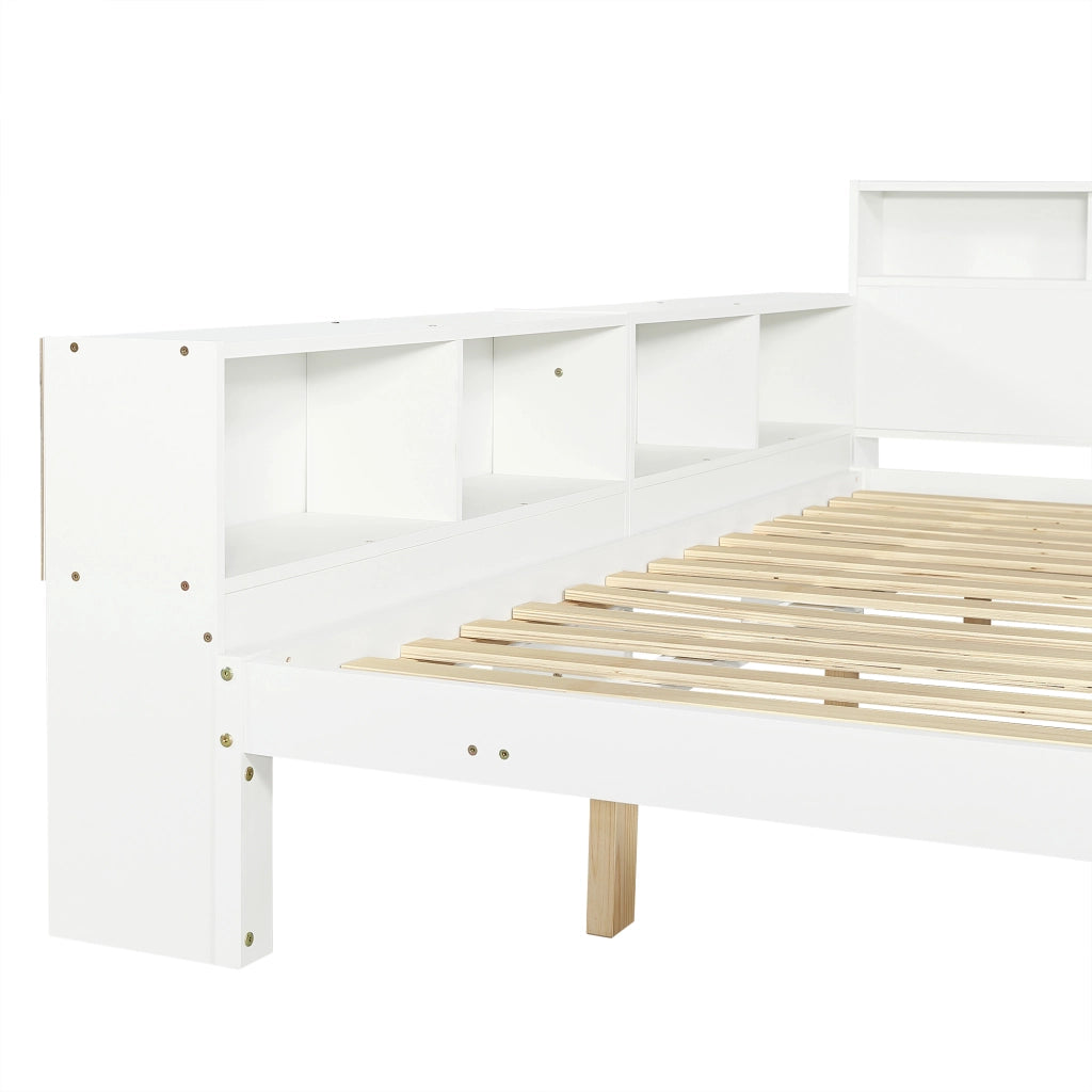 Letto Estraibile 120x200 cm e 90x190 cm - Scaffale Laterale e Ricarica - in Legno - Bianco