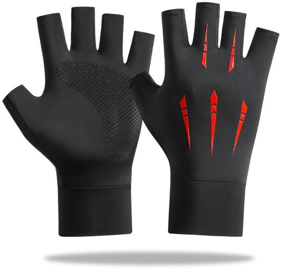 1 coppia di guanti da tennis UV protettivi portatili, uomo, per attività all'aperto, guanti a mezza mano, per ciclismo, pesca, corsa, comodi, resistenti agli urti e antitranspiranti, adatti per adulti (rosso)