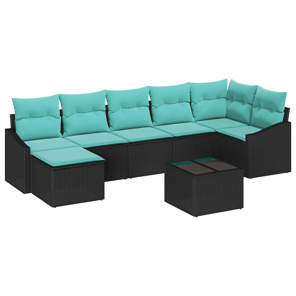 Set di divani con cuscino 8 pcs Nero polyrattan