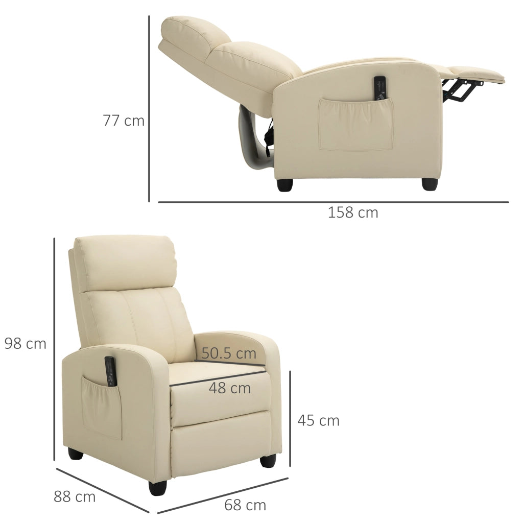 Easycomfort Poltrona Relax Massaggiante con Telecomando e 8 Programmi, Reclinazione e Poggiapiedi, 68x88x98cm, Crema