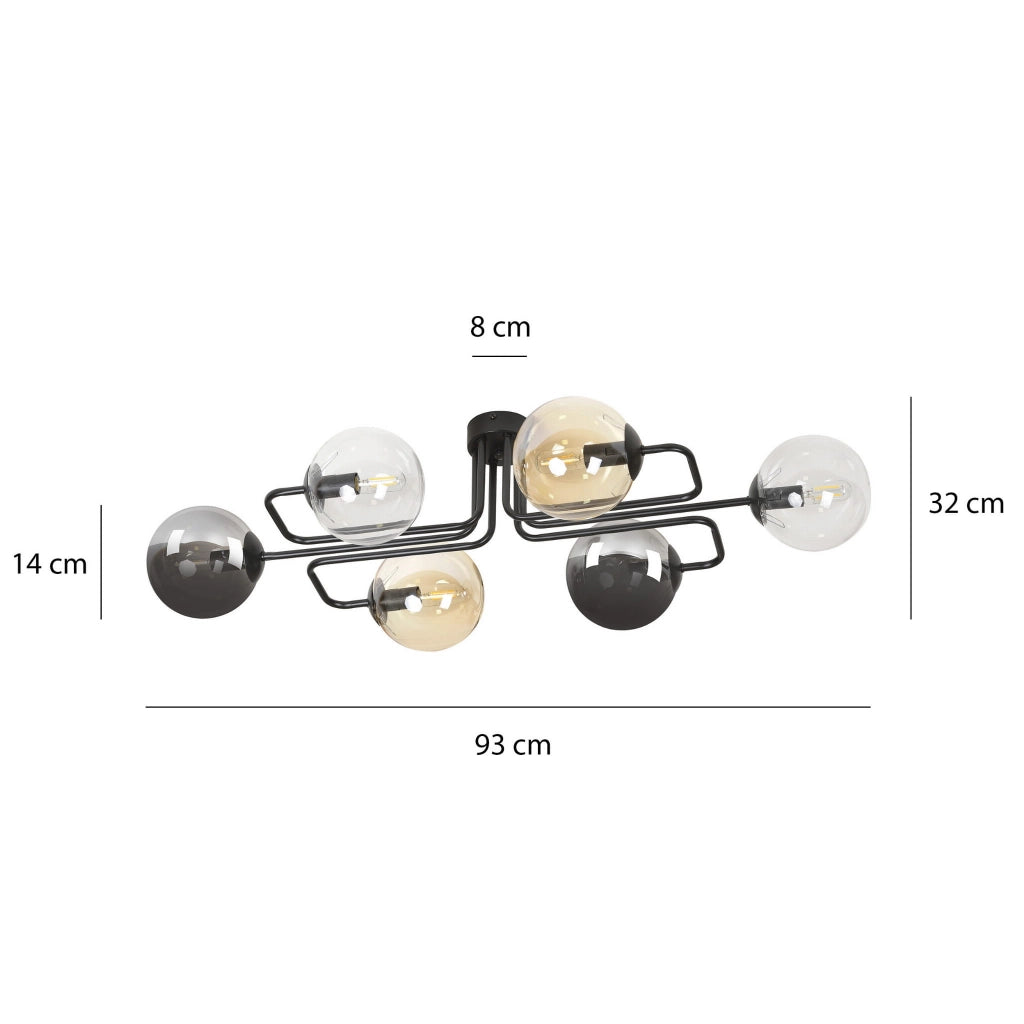 Plafoniera Emibig Brendi 6xE14 metallo vetro mix nera
