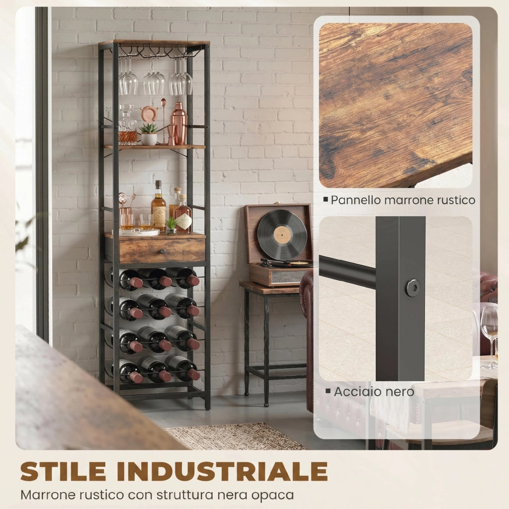 Mobile Bar con Cassetto e Portabicchieri ¨C Zephmum ¨C Marrone Rustico
