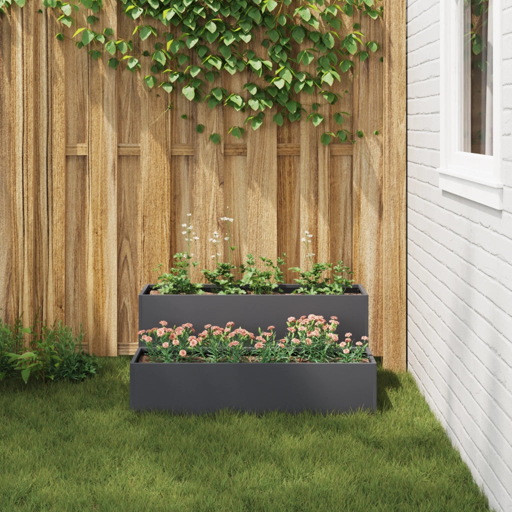 Fioriera da Giardino a Due Livelli 100x60x45 cm Antracite Plastica