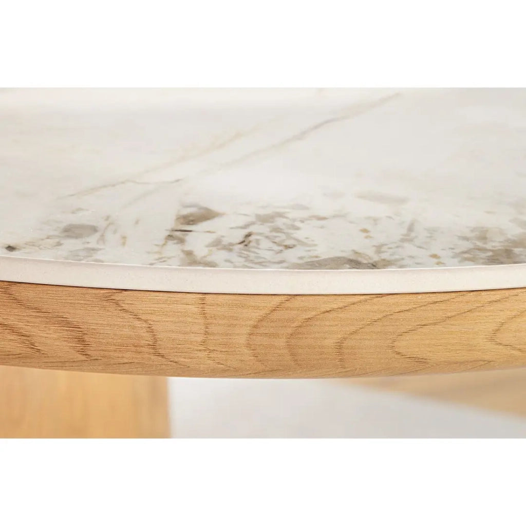 Tavolo da pranzo LUMEA – Ovale 200 cm – Effetto marmo bianco – Piede largo – Stile contemporaneo