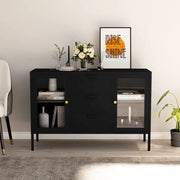 Credenza-Buffet-Armadio da cucina Nera 105x35x70 cm in Acciaio e Vetro Temperato