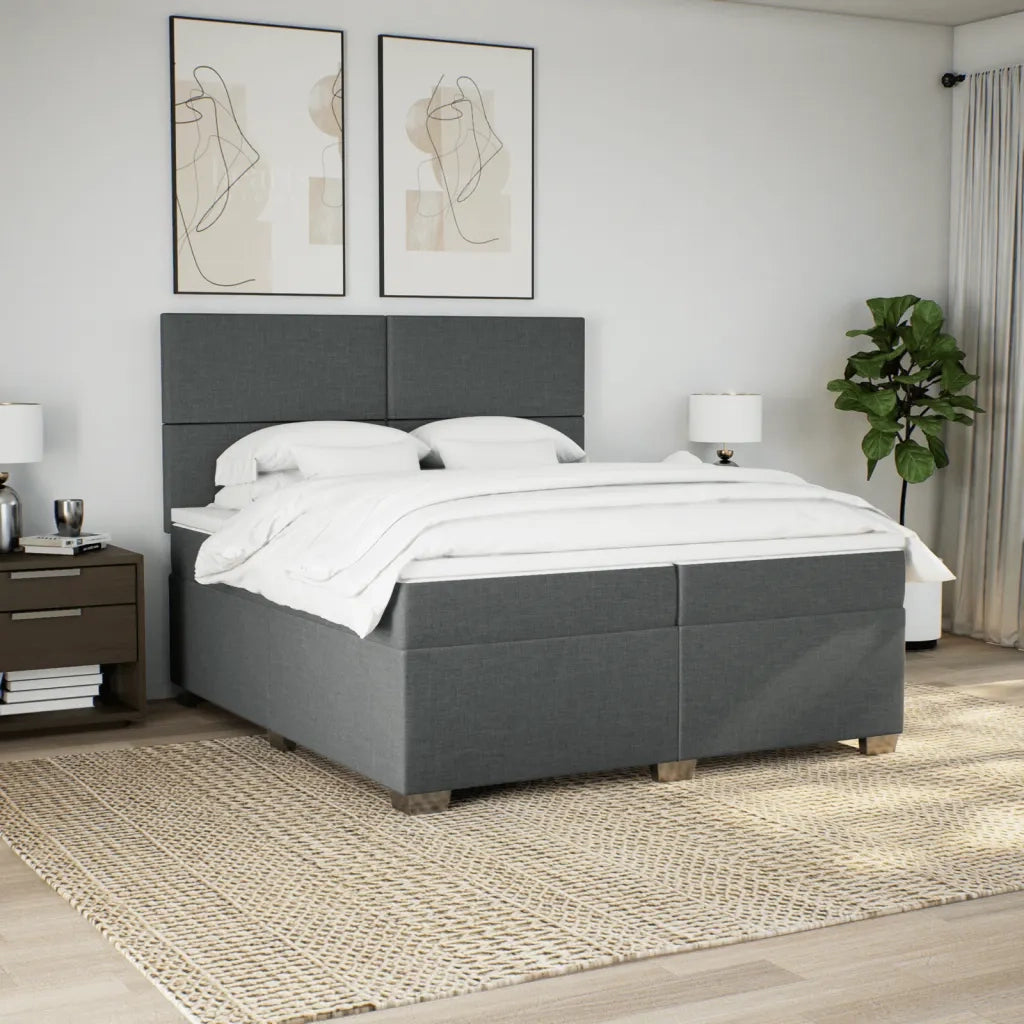 Giroletto a Molle con Materasso Grigio Scuro 200x200 cm Tessuto